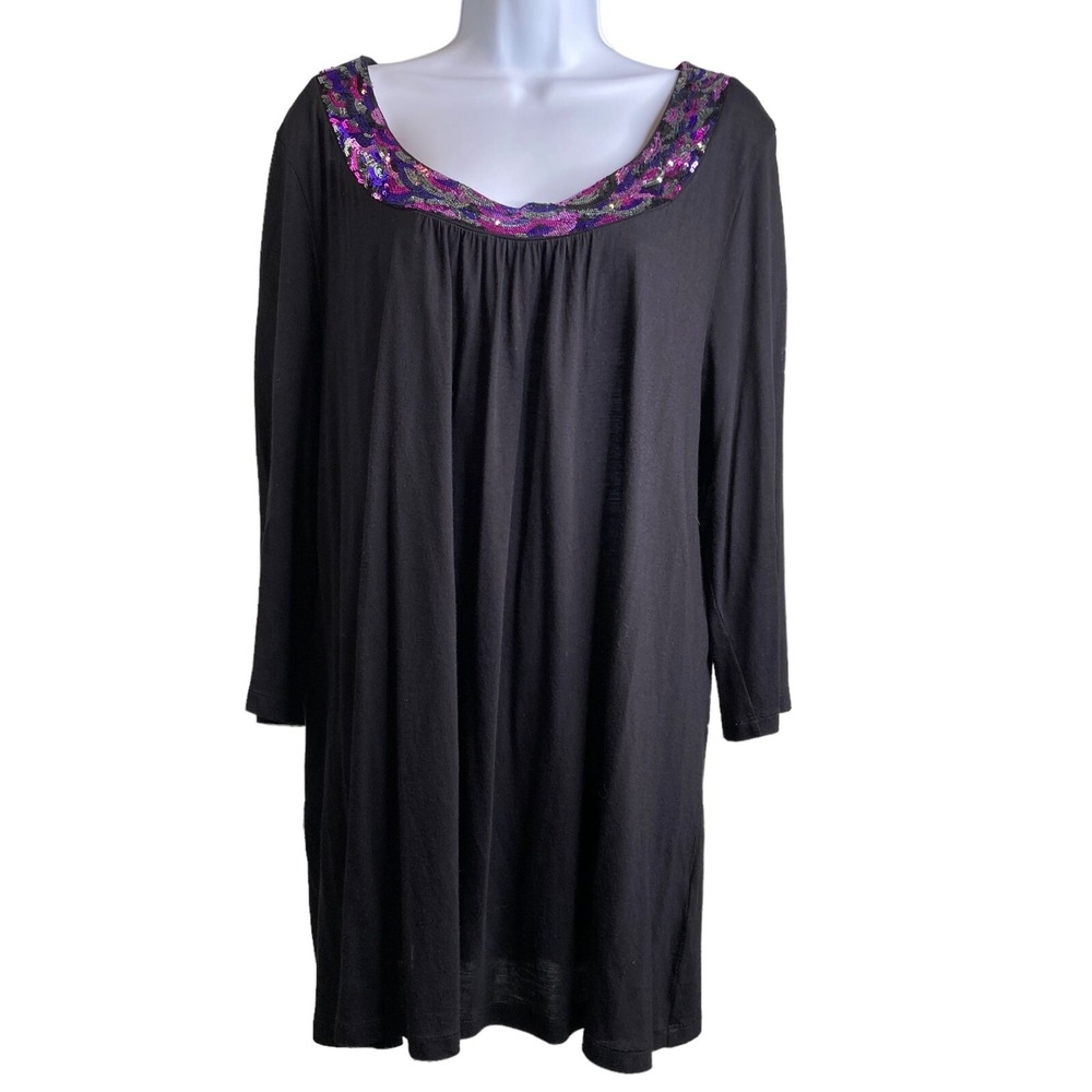 DKNY‎ Women's Black Dress Size 1X Sequins Stretchy Flowy Cocktail Party Occasion